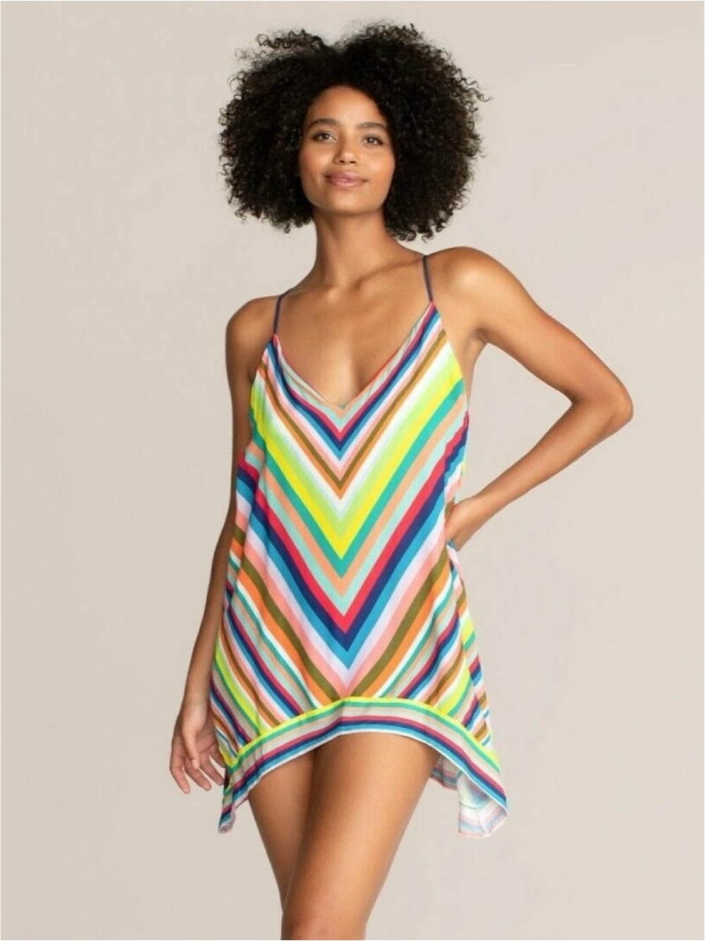 Trina Turk “Aveiro” multi color striped open-back scarf mini dress/coverup (M)